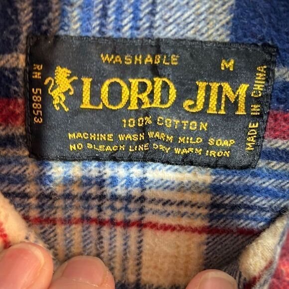 Lord Jim Long Sleeve Checkered Flannel Shirt. Blue, Red, Beige. Size Medium - Picture 4 of 9